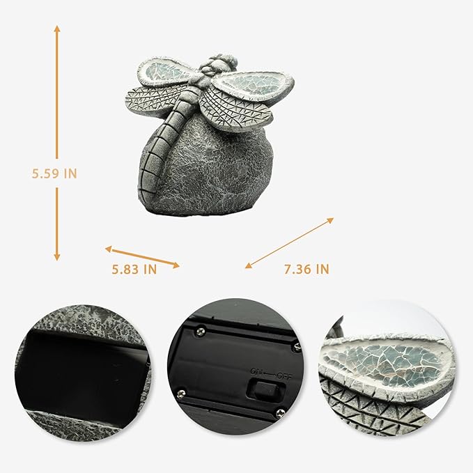 Garden Statue Dragonfly,Solar Dragonfly Decor for Outdoor,Resin Dragonflies Figurine with Solar Light for Patio,Balcony,Yard,Lawn Ornament,Perfect Garden Gift