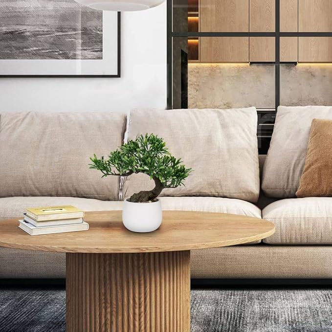 DILATATA Fake Bonsai Tree Zen Juniper Bonsai Plant 10” Tall Artificial Bonsai Trees with White Ceramic Pot Decorated with Pebbles Desk Plant Indoor Bonsai for Home Office Decor