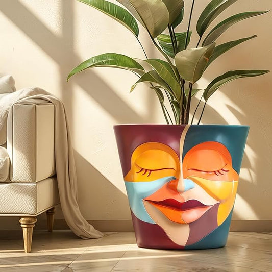 GUGUGO 12 Inch Abstract Rainbow Face Flower Pot, Large Plant Pots with Drainage Holes, Unique Funny Head Planters for Indoor Plants, Cute Planter Gift, Eclectic Home Decor Aesthetic