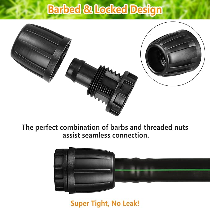 Drip Irrigation Fittings for 1/2 inch Tubing (0.60"-0.63" OD), 12 Pieces Barbed Locked End Plug Connectors, End Caps Drip Line Nuts Connectors for Drip Irrigation Hose (13mm ID)(Black)