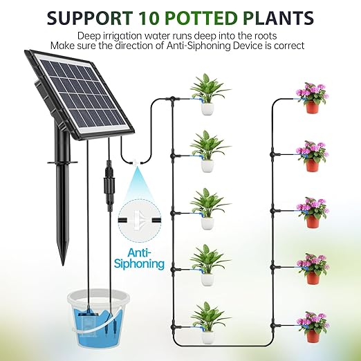 Drip Irrigation System - Skycow Solar & USB Power Automatic Drip Irrigation Kit System 15 Potted Indoor Outdoor Garden Balcony Anti-Siphoning Plant Watering System (Non-Digital Screen 32FT)