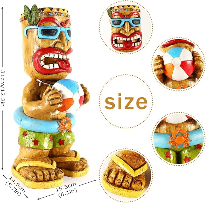Large Float Tiki Garden Statue,Funny Tiki Decor Figurine with Multi-Color Changing Solar Lights,Hawaiian Tiki Man Outdoor Patio Yard Lawn Bar Party Beach Pool Decoration,Christmas Ornament Gift