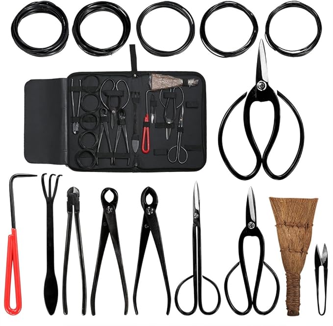 Bonsai Tool Kit 10PCS Set Carbon Steel Shear Cutter Scissor Wire Plant Gardening Nylon Case