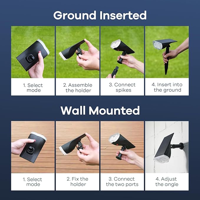 Consciot Solar Spotlights Outdoor, IP67 Waterproof 2-in-1 Solar Spot Lights Daylight, Durable Christmas Decorations Lights for Garden Yard Pathway Driveway Porch Walkway, Auto On/Off, 2 Pack