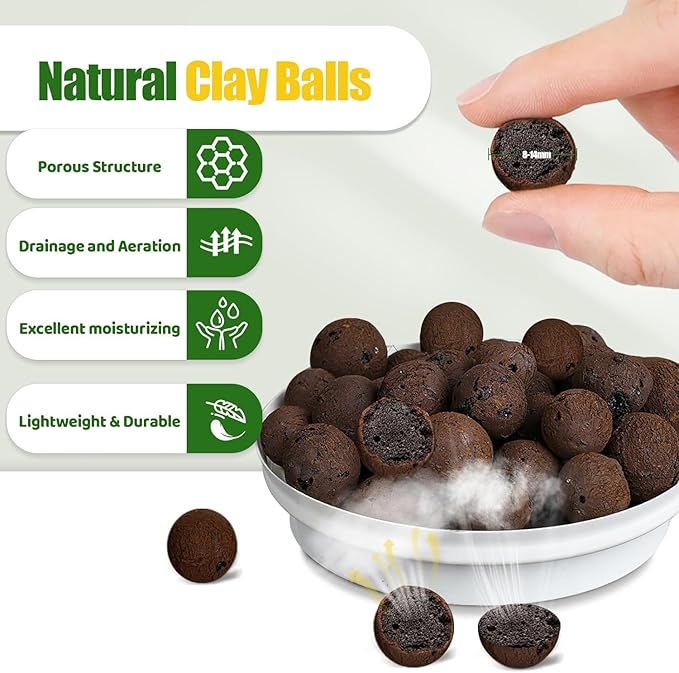 Clay Pebbles Leca Balls for Plants 4qt，6mm - 12mm Clay Balls for Hydroponic, Terrarium, Potted Plants, Lightweight & Drainage