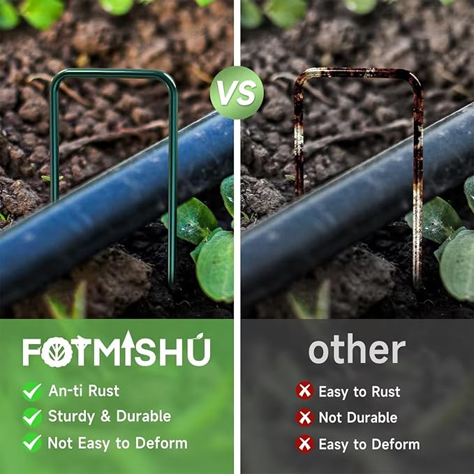 FOTMISHU Landscape Staples 5.7Inch 250Pcs Garden Stakes with 250pcs Gasket, Lawn Pins with Spray Coating Craft,11Gauge Anti-Rust Ground Yard Spikes Anchoring for Outdoor Tents Irrigation Hoses (Green)