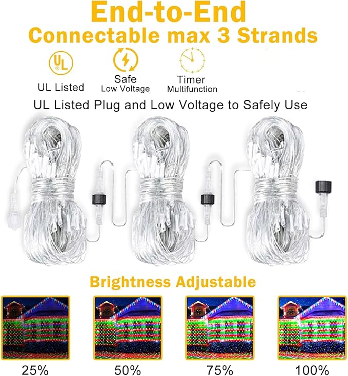 KNONEW Christmas Net Lights 360 LEDs 13ft x 9.8ft Outdoor Mesh Lights Connectable Waterproof 8 Modes & Timer Plug-in Net Fairy Lights for Bushes Garden Party Wedding Holiday,Red and Green