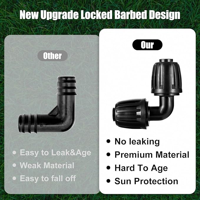 12pc 1/2 inch Irrigation Elbow Fittings,ANTI DROP Lock Barbed Elbow Fittings For (1/2" ID x0.6-0.63" OD) Drip Tubing Drip Irrigation Fittings (12pc 1/2 inch Irrigation Elbow Fittings)