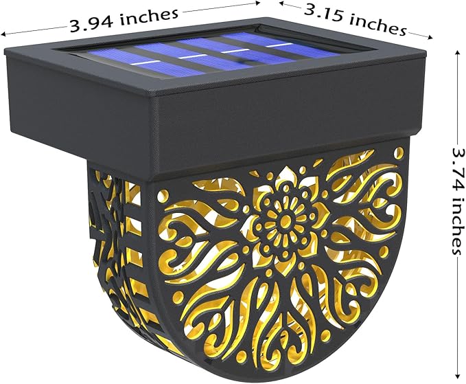 Solar Fence Lights 6 Pack Solar Deck Lights Waterproof LED Powered Step Wall Lanterns Outdoor Decorations Warm Yellow Decorative Lighting for Garden Backyard (Black)