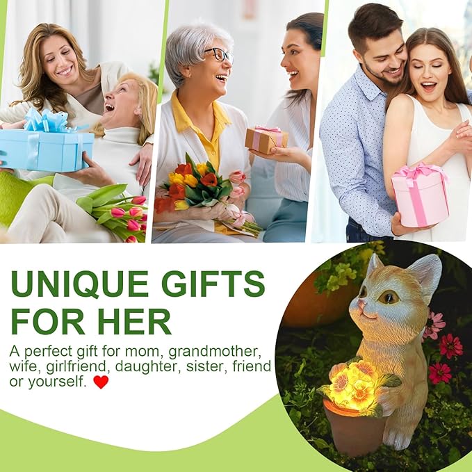 YODY Solar Garden Statues Outdoor Decor- Yard Decorations for Patio, Balcony, Backyard, Lawn Ornaments - Cat Statue with Flower Pot- Unique Cat Lover Gifts for Mom, Grandma, Women