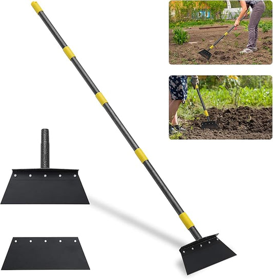 Garden Cleaning Shovel, 63" Adjustable Floor Scraper Long Handle Heavy Duty Tool, Multifunctional Flat Shovel Gardening Tools for Digging, Weeding,Scraping, Ice Remove (2 Blades)
