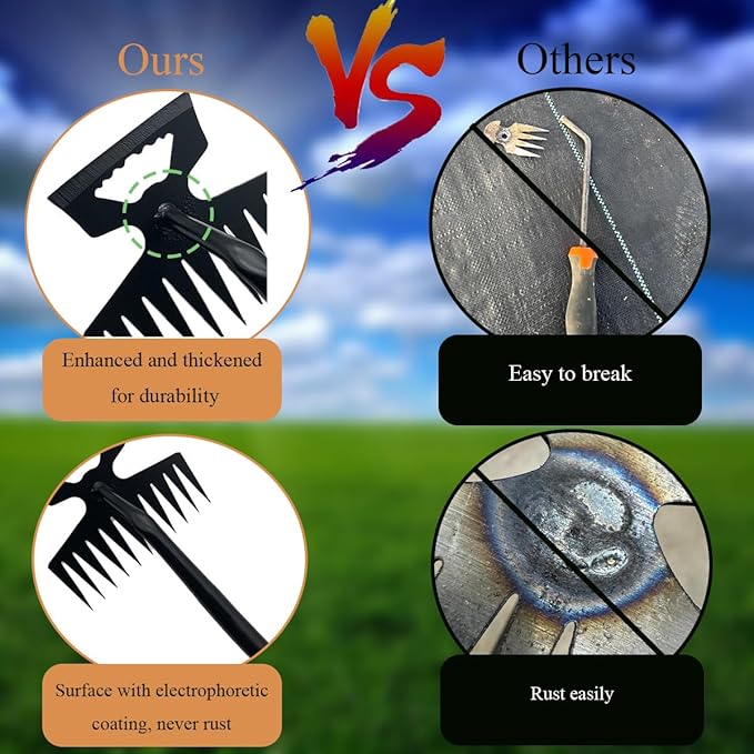 Weed Puller Tool, Artifact Garden Tools, 2024 Upgraded Uprooting Weeding Tool with Gloves, Manganese Steel Weed Remover Tool for Garden, Farm Weeding and Planting (11-Teeth)