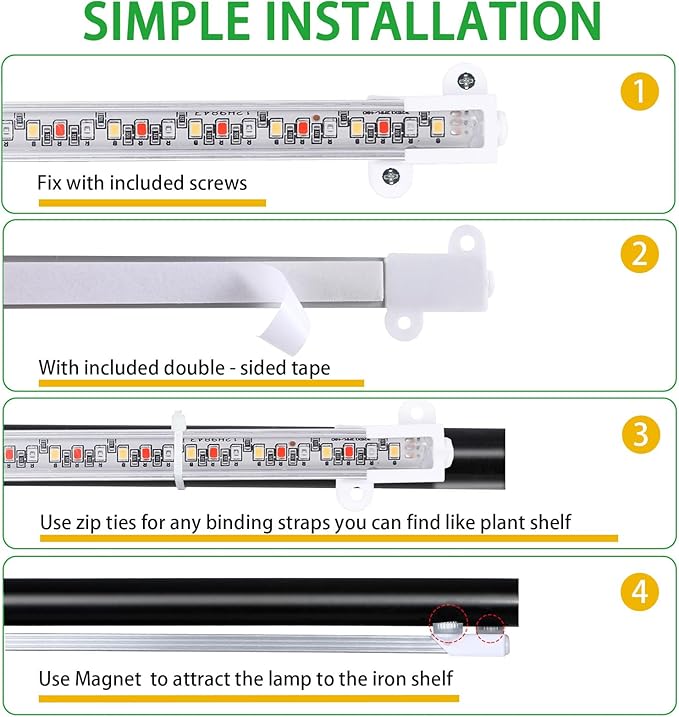 Two Strip Growing Lamp for Indoor Plants, Red & Blue & Yellow Full Spectrum LED Grow Light Strips with Auto ON/Off 3/9/12H Timer,10 Dimmable Levels for Green House Succulent (13 in)