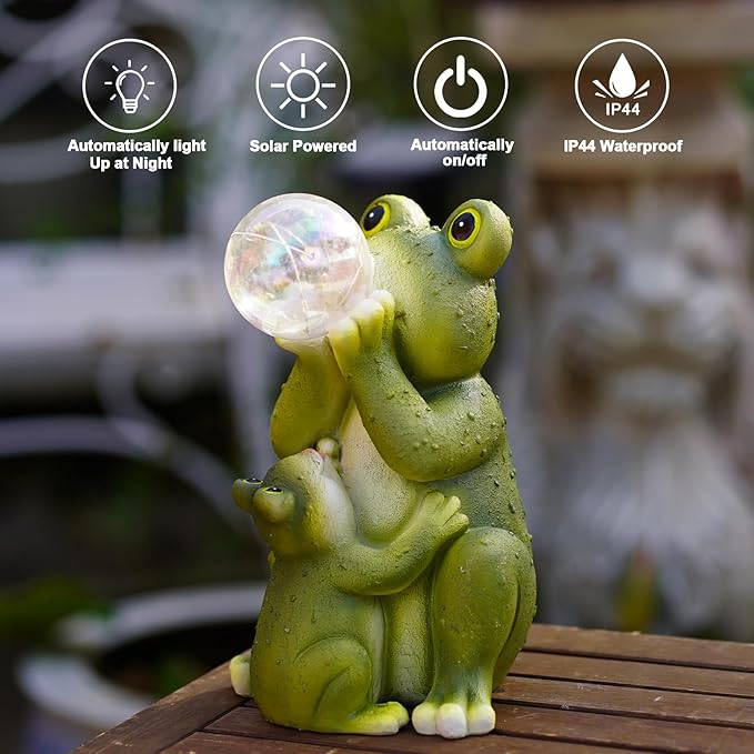 Goodeco Solar Frog Garden Statue - Waterproof Outdoor Frog Decor with Solar LED Lights for Frog Lovers and Garden Enthusiasts - Ideal Gifts for Mom & Birthdays