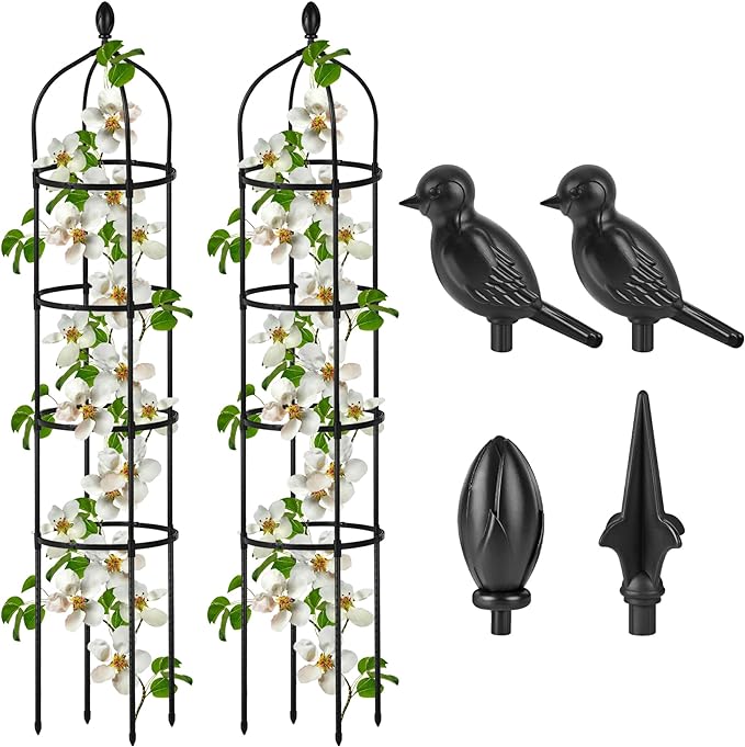 2 Pcs Garden Obelisk Trellis for Climbing Plants Outdoor 6 Ft Rose Bush Round Trellis for Pots Rustproof Metal Plant Flower Trellises for Clematis Vine Jasmine Support Outdoor Indoor
