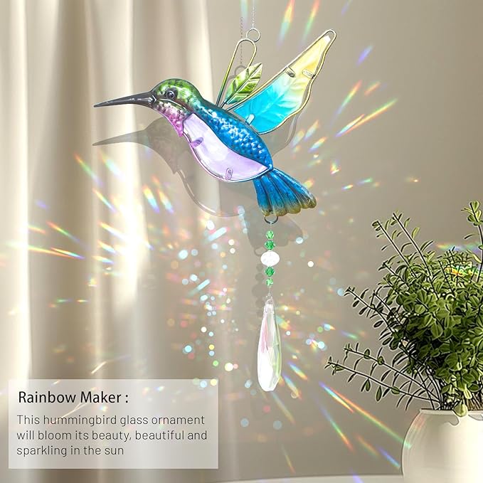 WEISIPU Crystal Suncatchers for Windows - Hummingbird Crystal Ball Prisms Hanging Crystals Ornament for Home Garden Office Wedding Christmas Decoration-Hummingbird