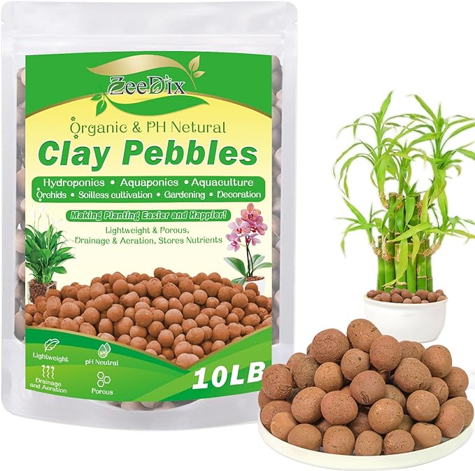 ZeeDix 10LBS Clay Balls for Plants, 4mm-16mm Expanded Clay Pebbles Natural Organic Orchid Growing Medium Clay Leca Balls for Indoor Plants, Hydroponic, Gardening, Orchids, Decoration, Aquaponics