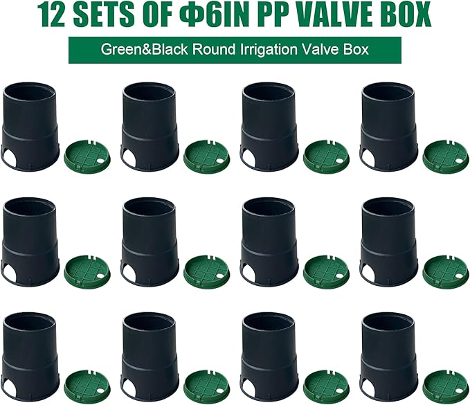 12 Sets Durable PP Valve Boxes-Anti Slip 6 In Circular Sprinkler Valve Box, Plastic Round Irrigation Valve Box for Garden Yard Outdoor Lawn Grassland Ground Farm,Green&Black Water Meter Box