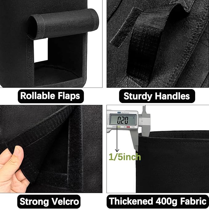 2 Pack 20 Gallon Grow Bags Heavy Dduty Nonwoven Potato Grow Bag with 2 Sturdy Handles&2 Windows,Thickened Plant Grow Bag for Potato,Tomato,Flowers,Vegetable Plants