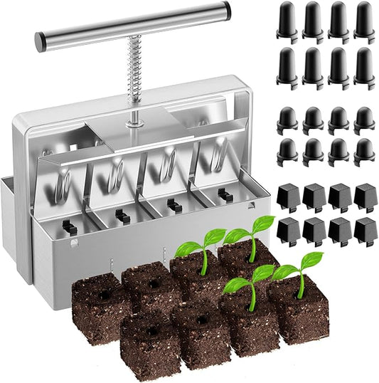 Soil Blocker, 2 Inch Soil Block Maker with 3 Sizes Seed Pins & Comfortable Handle 8 Cell Handlheld Soil Blocking Tool for Seed Starting, Grow Seedling, Outdoor Plants, Greenhouses, Garden
