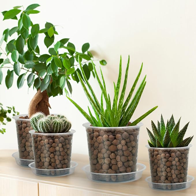 4/5/6/7 Inch Clear Nursery Pots for Plants with Sacuers 15 Pack, Plastic Flower Pots with Drainage Holes, Variety Pack Seedlings Garden Pot for Indoor Outdoor (5 inch)