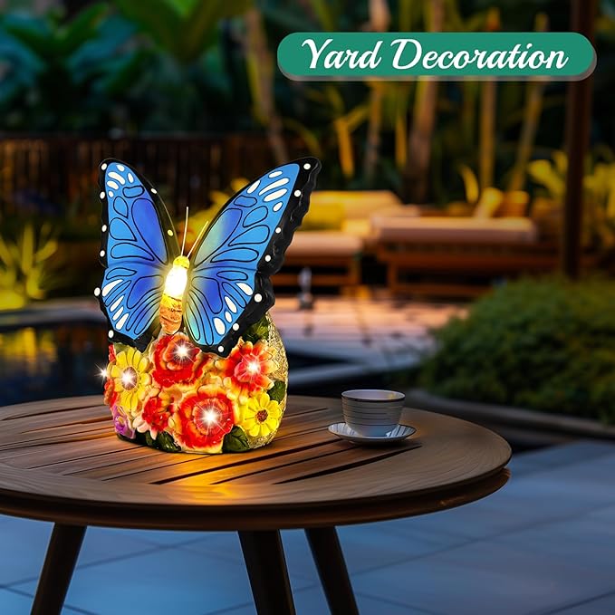 Linkax Solar Lights Outdoor LED Figurine Garden Decor for Outside Patio Yard Home, Easter Mothers Day Birthday Gifts for Women Mom Grandma Wife Daughter, A Bundle of Turtle and Butterfly Statues