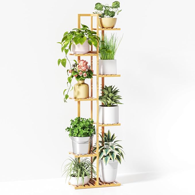 ROSSNY Plant Stand Indoor, 7 Tier 8 Potted Bamboo Plant Stands for Indoor Plants, Corner Plant Stand,Plant Shelf For Indoor, Tiered Plant Stands, Planter Holder for Multiple Plants Indoor Tall,
