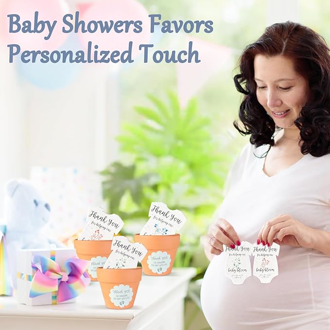 Set of 6 Seed Paper – 6 Pink Onesie & 6 Orange Pots with Stickers for Weddings & Life Events