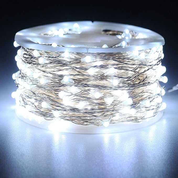 RUICHEN Cool White Dimmable Fairy Lights Plug in, Super Long 165 Ft 500 LED Twinkle String Lights with Remote, Waterproof Silver Wire Firefly Lights for Christmas Wedding Party Bedroom Patio Garden