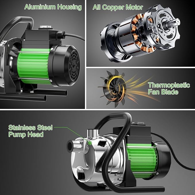 Water Transfer Pump 1.6HP 1800GPH Shallow Well Pump Electric Garden Pressure Booster Pumps for Pool Draining Farm Irrigation Lake Lawn Sprinkler System