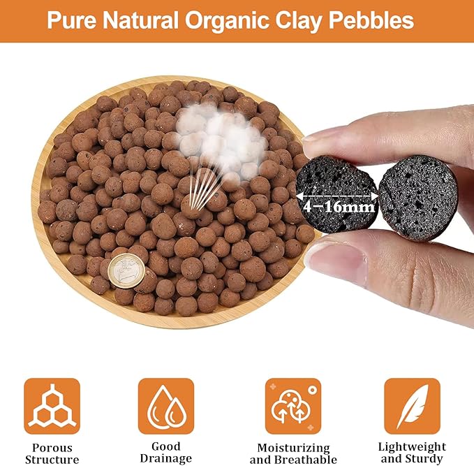Riare 10 LBS Organic Expanded Clay Pebbles for Plants- 4mm-16mm Natural Leca Balls Lightweight Hydroponic Clay Pebbles Aggregate for Indoor Plants, Hydroponic Growing, Plants Drainage, Aquaponics
