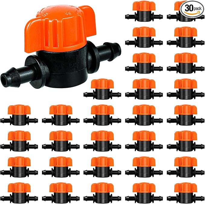 30PCS 1/4 Inch Drip Irrigation Valves, Drip Irrigation Shut Off Switch Valve for 1/4" Drip Irrigation Tubing Drip Line Cut Off Valve for Garden Lawn Irrigation System