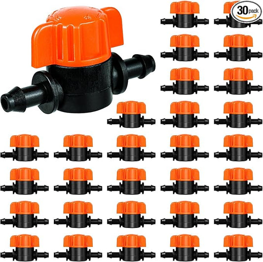 30PCS 1/4 Inch Drip Irrigation Valves, Drip Irrigation Shut Off Switch Valve for 1/4" Drip Irrigation Tubing Drip Line Cut Off Valve for Garden Lawn Irrigation System