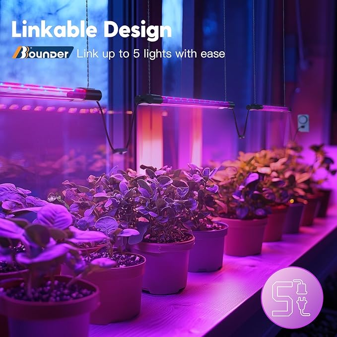 BBOUNDER 2ft 1 Pack Grow Lights for Indoor Plants, 80W (4x20W, 440W Equivalent), Red Blue Full Spectrum, Linkable LED Grow Light for Hydroponic Indoor Plant Seedling Veg, Plug in with On/Off Switch
