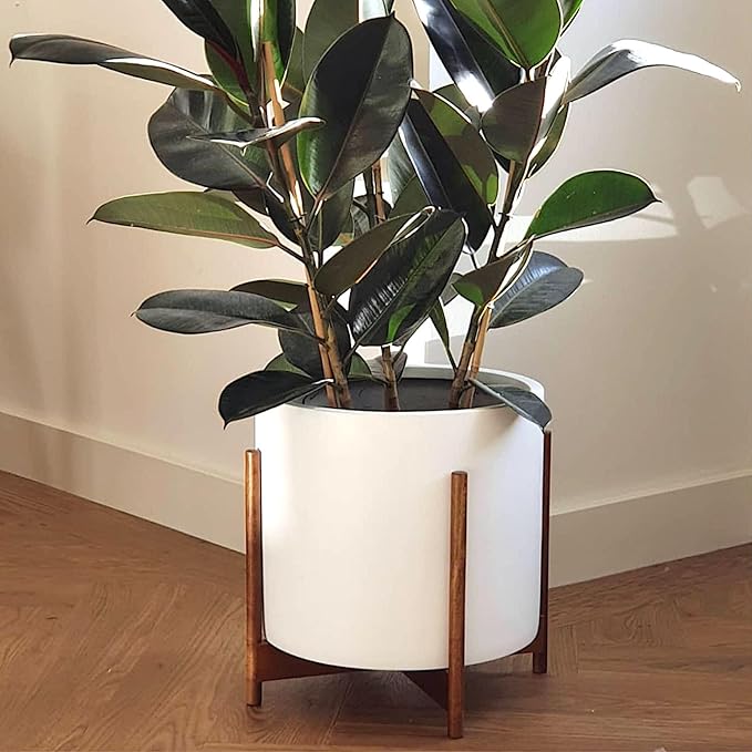 Fox & Fern Mid Century Plant Stand — 14.9 Inch Fixed Size Wooden Plant Stand for Indoor Planters; Extra Large Flower Pot Holder for Indoor Big Pots; Plug In Design; Two Height Options - Acacia