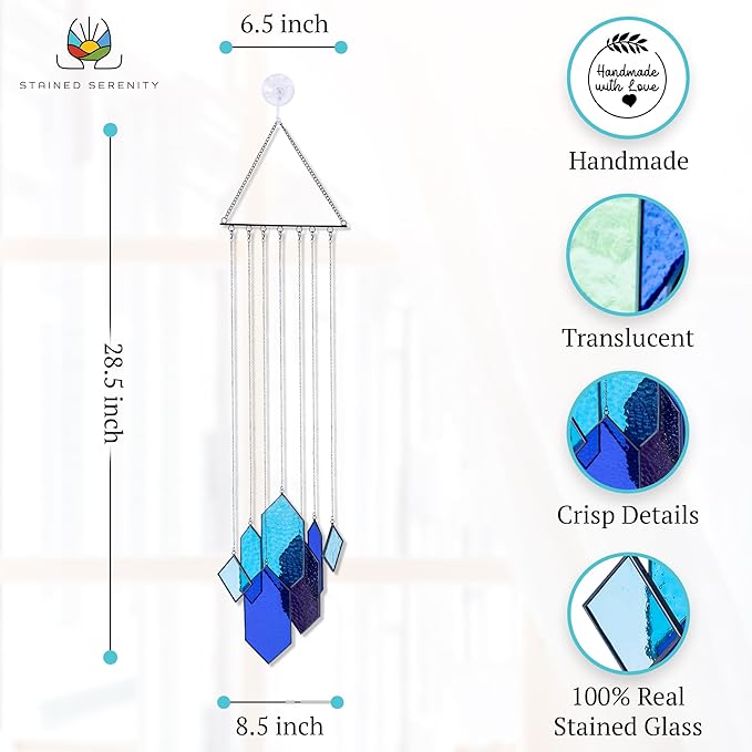 Stained Glass Window Hanging Sun Catchers Indoor Window Decor Azure Dream Stained Glass Panels Handcrafted Preassembled Vivid Real Stain Glass Art Reconfigurable