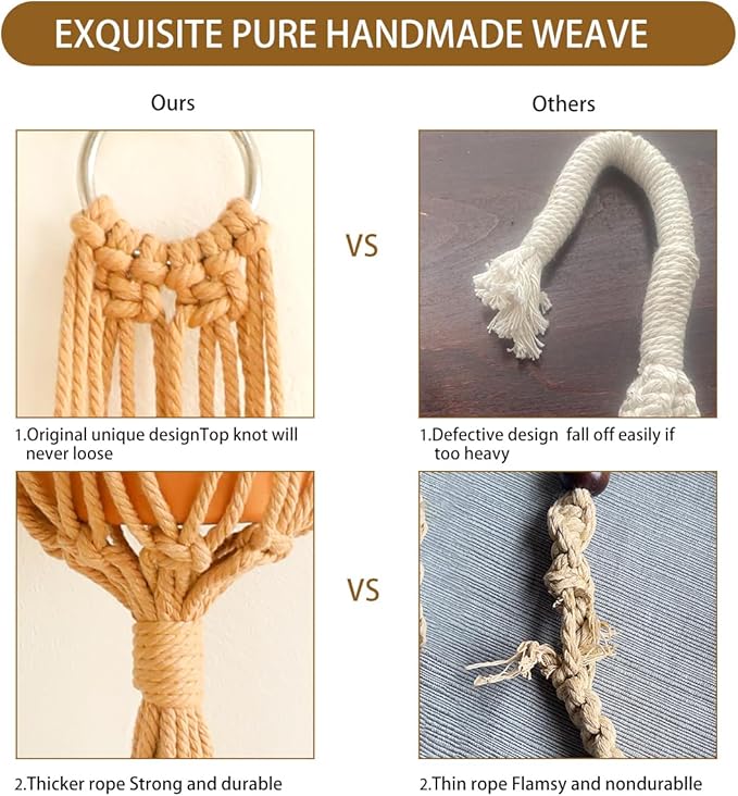 Artilady Hanging Planter for Indoor Plants Macrame Plant Hanger Large Hanging Plant Holder Brown Plants Basket White Rope Boho Original Wall Decor