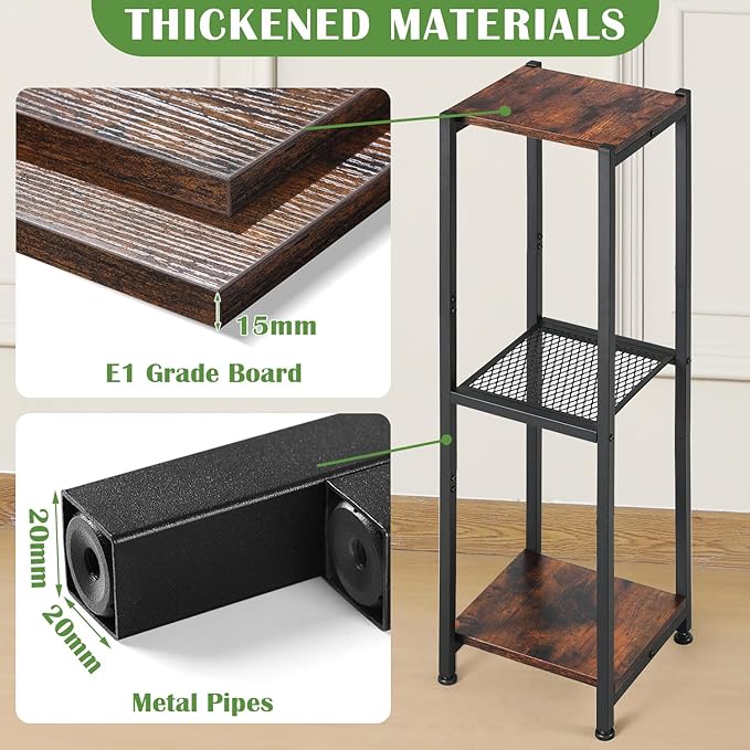 Extra Tall Plant Stand Indoor,40 Inch Plant Stands,3 Tier Metal Plant Stand with Heavy Duty Wood and Metal Mesh Shelf,Rustic Brown and Black