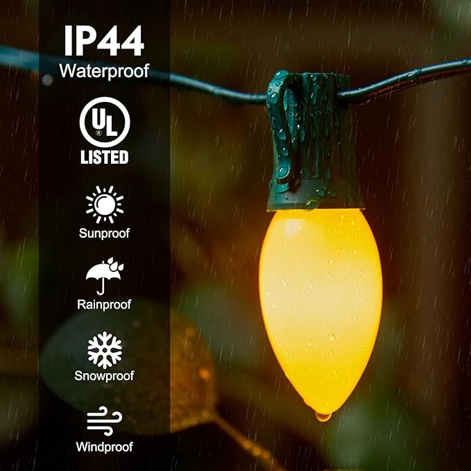 Minetom Outdoor Christmas Lights, 100 FT Vintage Multicolor C9 Christmas String Lights for Christmas Holiday Indoor Room Roofline Backyard Garden Patio Home Decor, E17 Base, Green Wire