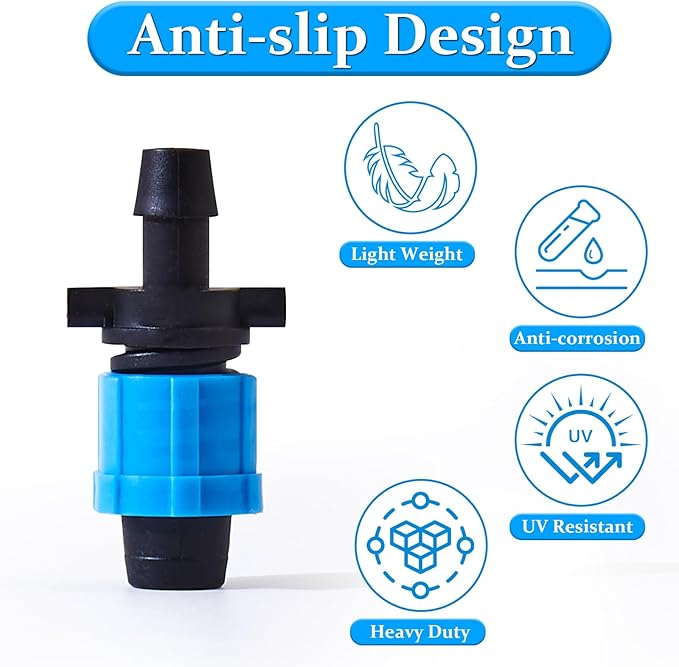 50pcs 5/8" Drip Tape Connectors with 1/4" Barb for Drip Irrigation Hose Mainline 6mm Drill Hole, Drip Irrigation Tube Connectors, Drip Tape Sprinkler RK0617 Starter 1/4" Barb x 5/8" Tape Swivel