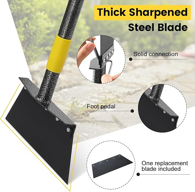 Garden Cleaning Shovel, Multifunctional Flat Shovel Floor Scraper Manual Weeder, 60" Long Handle Ice Chopper Snow Shovel Spade, Heavy Duty Garden Tool for Lawn Edging, Scraping, Ice Removal