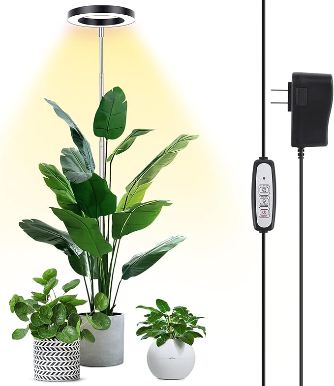 LBW Plant Grow Light, 72 LEDs Full Spectrum Grow Lamp for Indoor Plants, Brightness Adjustable Plant Light with Auto 4/8/12H Timer, 10.4”-59” Height Adjustable, Ideal for Large Tall Plants, Black