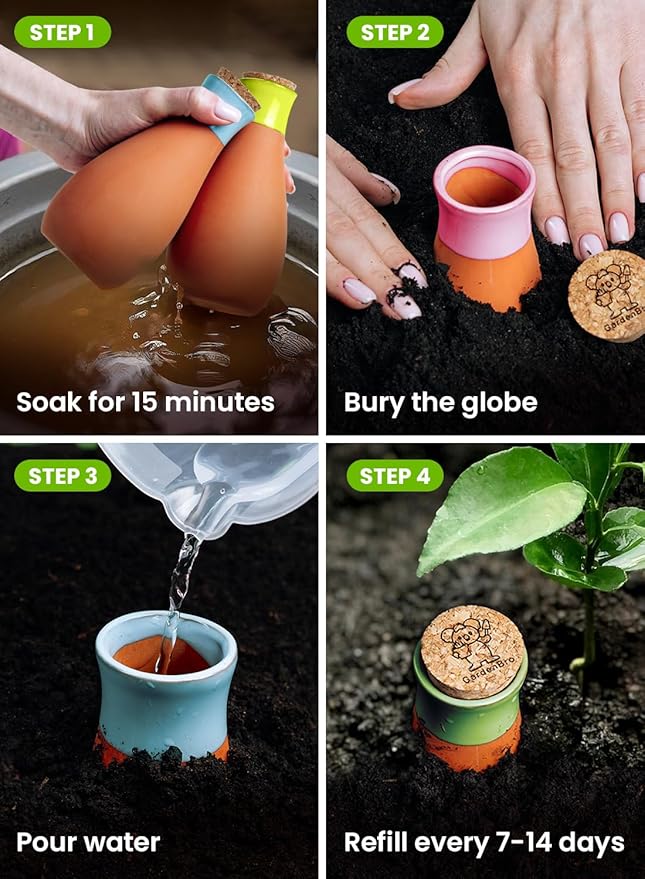 4 Pcs Ollas Terracotta Watering Pots Large- 14 Oz Self Watering Planter Insert Olla Watering System For 1-week Easy To Refill - Clay Plant Watering Globes For Outdoor & Indoor Plants [4, Bright]