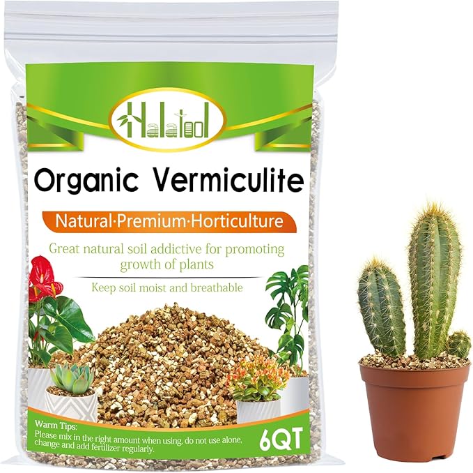 Halatool 6QT Horticulture Vermiculite Professional Soil Addictive Coarse Grade Vermiculite for Plants Gardening Mushrooms Seed Starting Cat Grass