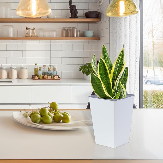 2 Pieces 6 Inch Self Watering Planter, Plastic Flower Pots with Inner Pot Indoor Plants Brick Pattern Flowerpot for Indoor Plants, African Violets, Flowers, Herbs (White)