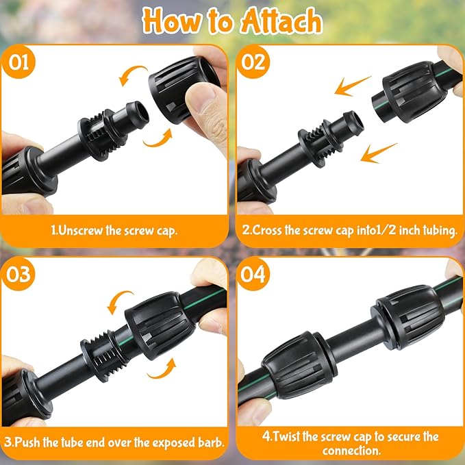 Drip Irrigation Fittings for 1/2 Inch Drip Tubing (1/2" ID x 0.65" OD)：1/2'' Drip Line Couplings Anti-drop Locked Nut Barbed Straight Coupling Connectors for Garden Irrigation System (10 Pack)