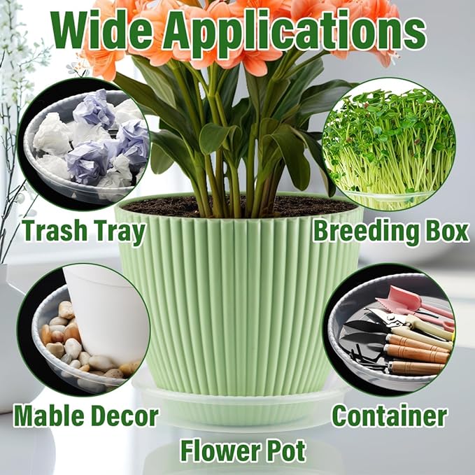 5 Pack Plant Saucer for Indoor Plants, 10 Inch Clear Plant Trays for Pots, Durable Plastic Flower Plant Pot Saucer, Heavy Duty Sturdy Plant Saucer Drip Trays for Pots