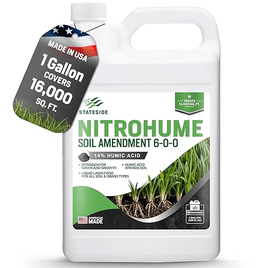 1 Gallon Liquid Lawn Fertilizer - Covers 16,000 sq. ft., NitroHume Nitrogen Liquid Fertilizer for Lawns, Humic for Healthy Soil - Ideal Grass Food for Lawn, Plant Food for Grass Greener Growth