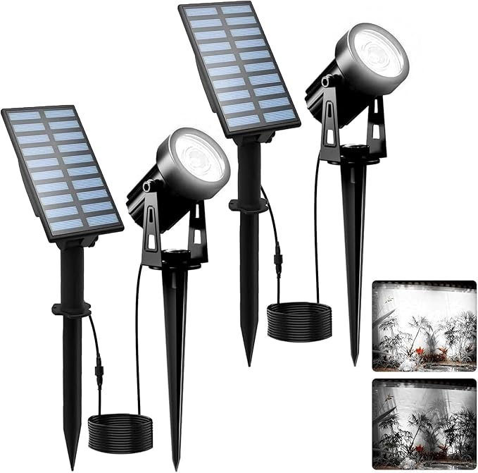 T-SUNUS Solar Garden Spot Lights, LED Solar Landscape Light Outdoor IP65 Waterproof 9.8ft Cable, Separated Solar Panel, Auto ON/Off for Garden, Driveway, Pathway, Pool Area (White 6000K)