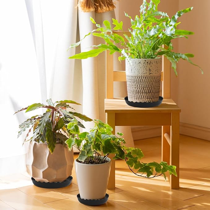 12 Packs Wave Plant Saucer - Plastic Flower Pot Drip Trays/Durable Heavy Duty Black Plant Tray for Indoor and Out Door Plant(6/8/10 inch)